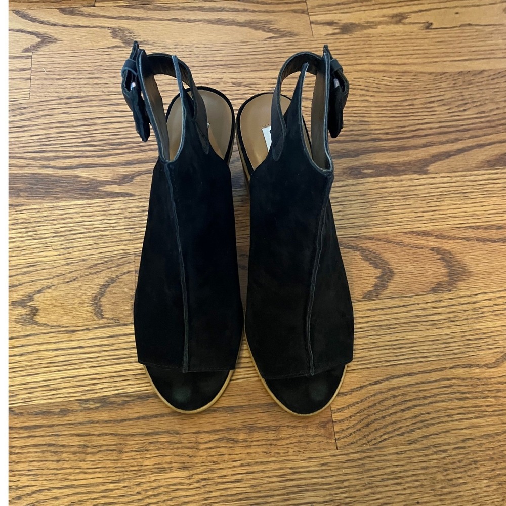 Steve Madden Catlyna Black Suede Peep Toe Block Heel Booties Womens 8.5 M